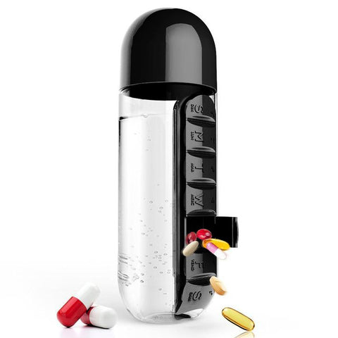 600ml Sports Plastic Water Bottle Combine Daily Pill Boxes Organizer Drinking Bottles Leak-Proof Bottle Tumbler Outdoor BPA Free